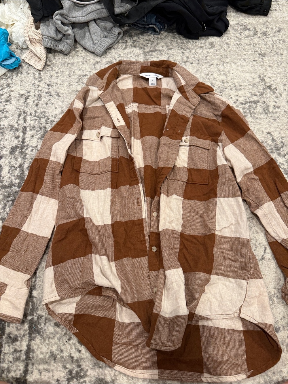 Old Navy Brown and Cream Plaid Button-Up Shacket